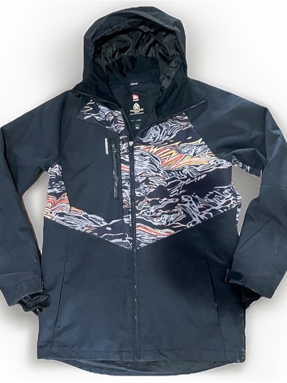QuikSilver Travis Rice Snowboard Jacket Mens Medium Black Abstract Pattern